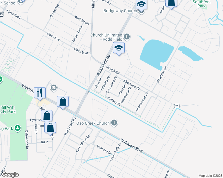 map of restaurants, bars, coffee shops, grocery stores, and more near 3910 Greystone Drive in Corpus Christi