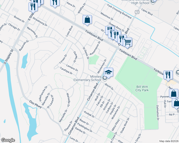 map of restaurants, bars, coffee shops, grocery stores, and more near 6321 Saint Denis Street in Corpus Christi
