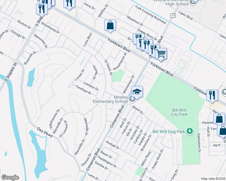 map of restaurants, bars, coffee shops, grocery stores, and more near 6321 Saint Denis Street in Corpus Christi