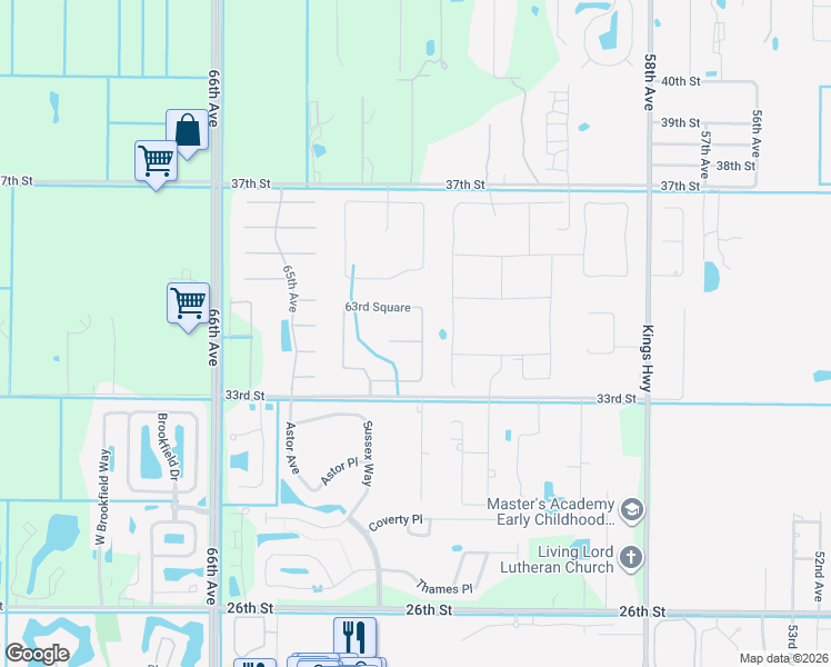 map of restaurants, bars, coffee shops, grocery stores, and more near 3428 63rd Square in Vero Beach