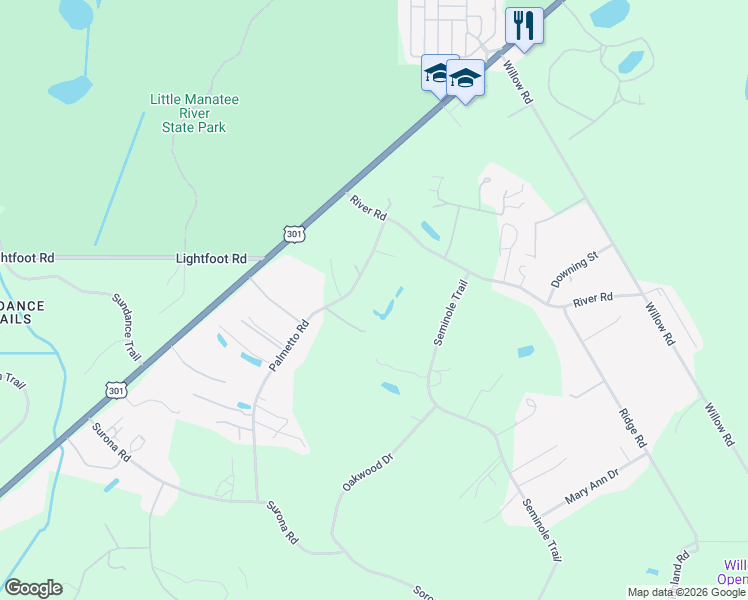 map of restaurants, bars, coffee shops, grocery stores, and more near 3234 Palmetto Road in Wimauma