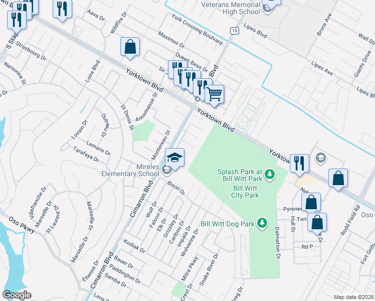 map of restaurants, bars, coffee shops, grocery stores, and more near 6530 PurpleWing Drive in Corpus Christi