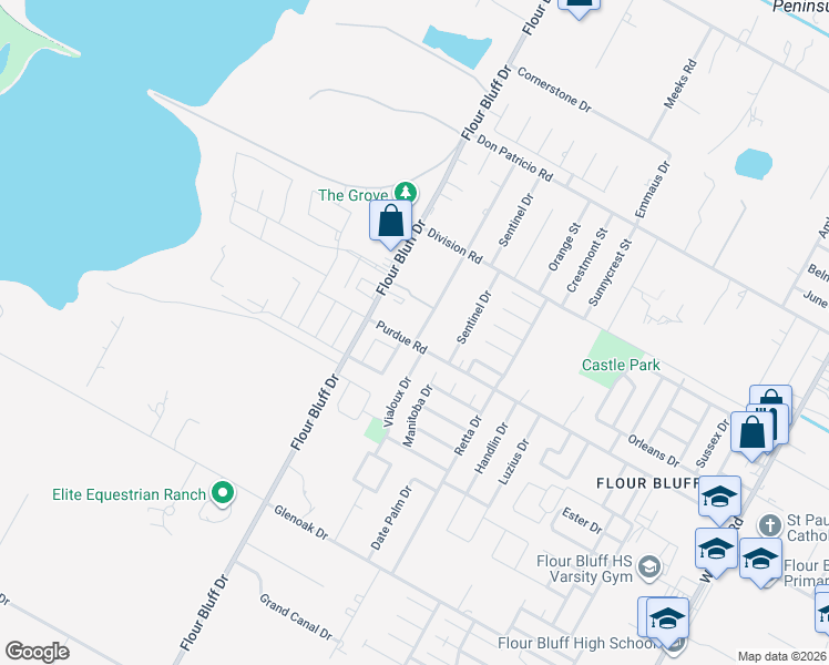 map of restaurants, bars, coffee shops, grocery stores, and more near 2301 Vialoux Drive in Corpus Christi