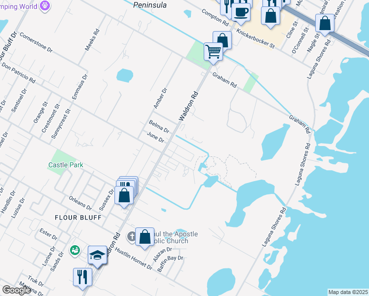 map of restaurants, bars, coffee shops, grocery stores, and more near 538 Rosemary Street in Corpus Christi