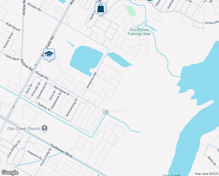 map of restaurants, bars, coffee shops, grocery stores, and more near 3602 Amethyst Drive in Corpus Christi