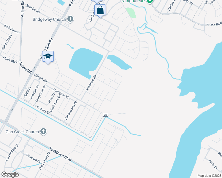 map of restaurants, bars, coffee shops, grocery stores, and more near 3602 Amethyst Drive in Corpus Christi