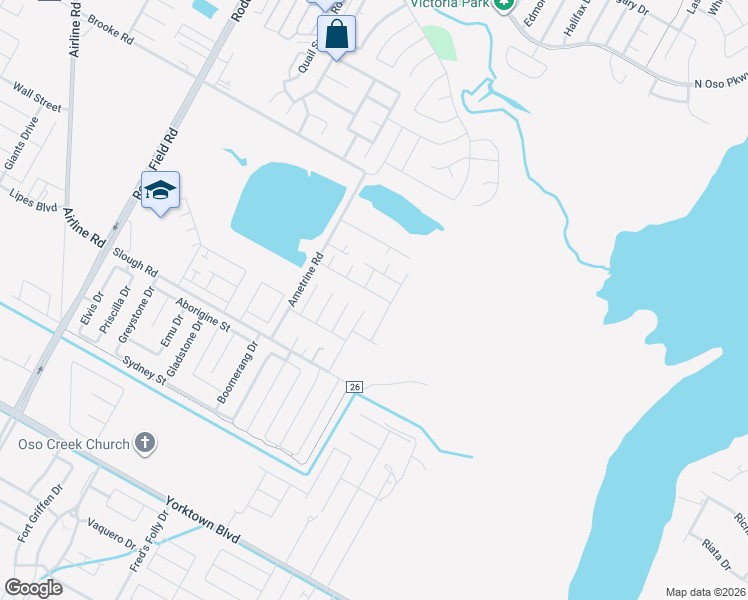 map of restaurants, bars, coffee shops, grocery stores, and more near 3602 Amethyst Drive in Corpus Christi