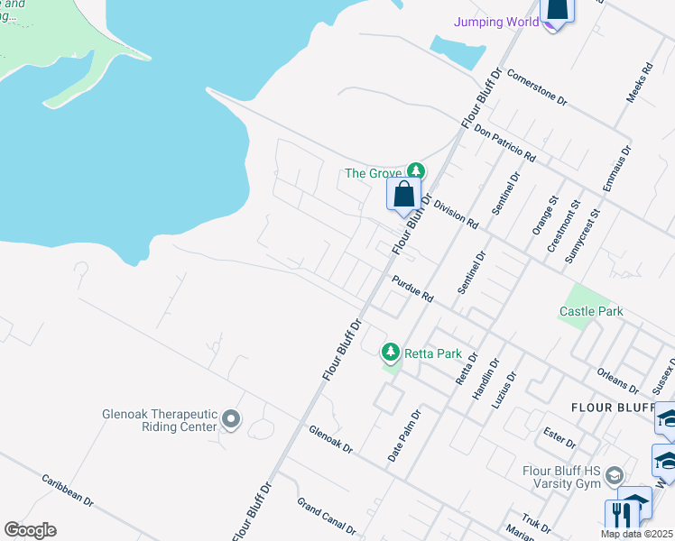 map of restaurants, bars, coffee shops, grocery stores, and more near 2301 Flour Bluff Drive in Corpus Christi