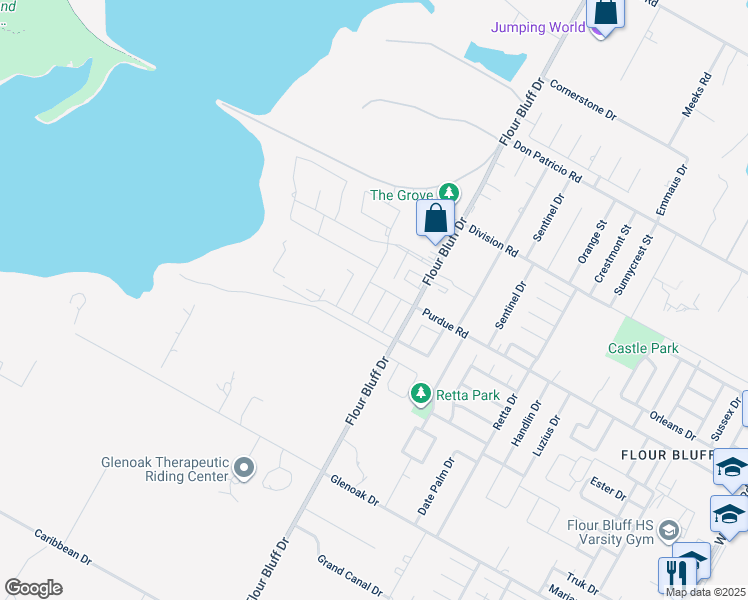 map of restaurants, bars, coffee shops, grocery stores, and more near 2301 Flour Bluff Drive in Corpus Christi