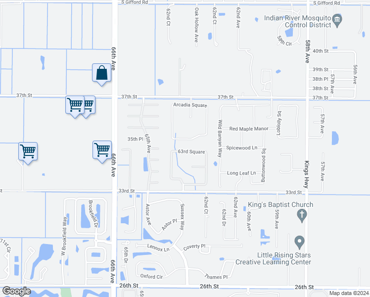 map of restaurants, bars, coffee shops, grocery stores, and more near 3375 63rd Square in Vero Beach