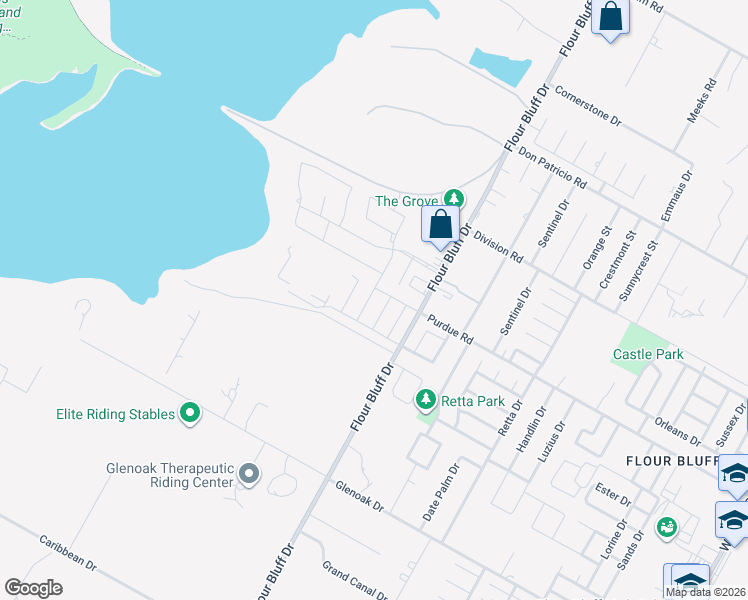 map of restaurants, bars, coffee shops, grocery stores, and more near 2301 Flour Bluff Drive in Corpus Christi
