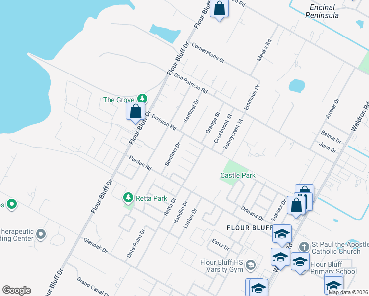 map of restaurants, bars, coffee shops, grocery stores, and more near 1130 Sambar Lane in Corpus Christi
