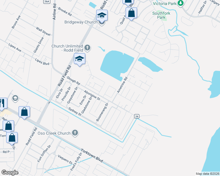 map of restaurants, bars, coffee shops, grocery stores, and more near 7518 South Lake Drive in Corpus Christi