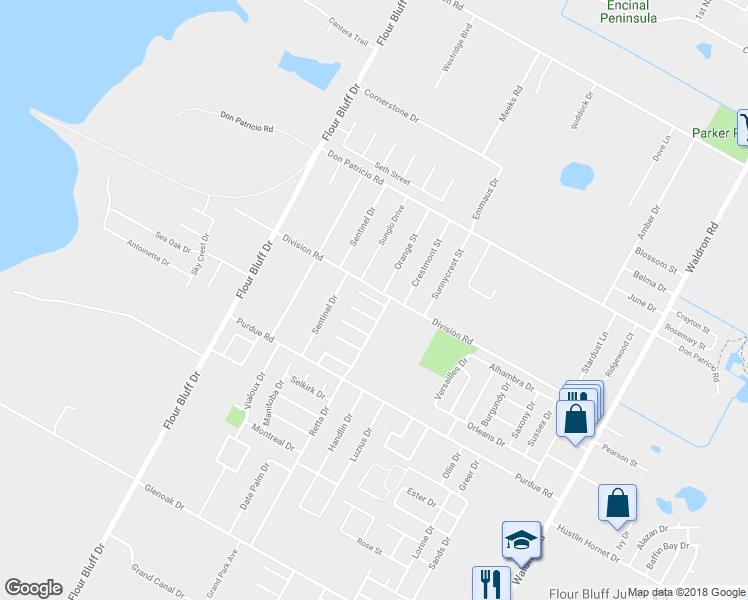 map of restaurants, bars, coffee shops, grocery stores, and more near 1102 Axis Lane in Corpus Christi