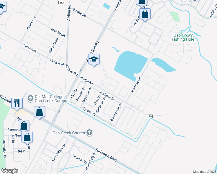 map of restaurants, bars, coffee shops, grocery stores, and more near 7410 Kolda Drive in Corpus Christi