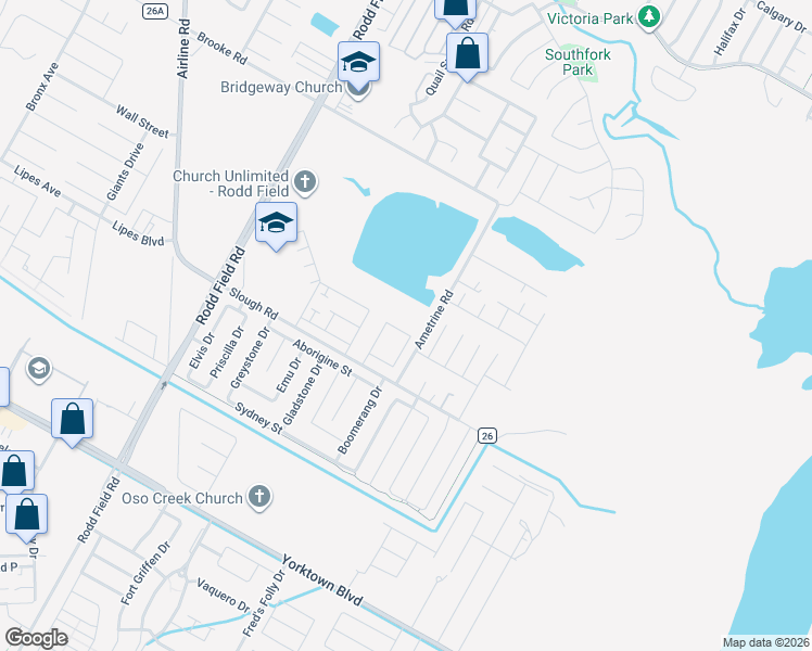 map of restaurants, bars, coffee shops, grocery stores, and more near 7518 South Lake Drive in Corpus Christi