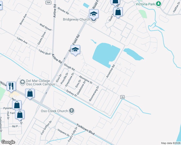 map of restaurants, bars, coffee shops, grocery stores, and more near 7410 Kolda Drive in Corpus Christi