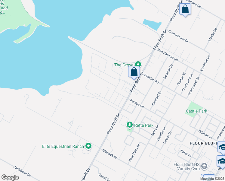 map of restaurants, bars, coffee shops, grocery stores, and more near 2301 Flour Bluff Drive in Corpus Christi