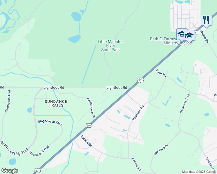map of restaurants, bars, coffee shops, grocery stores, and more near 215 Lightfoot Road in Wimauma