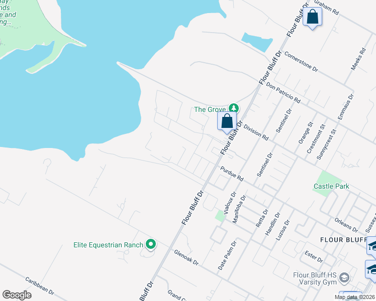 map of restaurants, bars, coffee shops, grocery stores, and more near 2301 Flour Bluff Drive in Corpus Christi