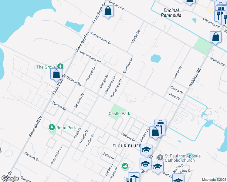 map of restaurants, bars, coffee shops, grocery stores, and more near 2014 Sunnycrest Street in Corpus Christi