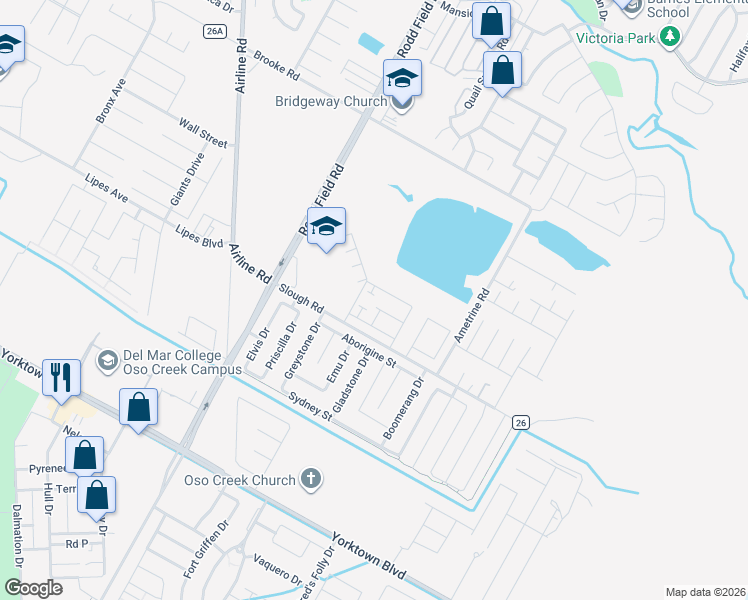 map of restaurants, bars, coffee shops, grocery stores, and more near 7303 Russ Lane in Corpus Christi