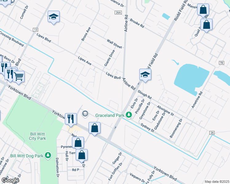 map of restaurants, bars, coffee shops, grocery stores, and more near 3933 Airline Road in Corpus Christi