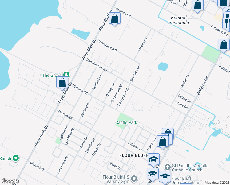 map of restaurants, bars, coffee shops, grocery stores, and more near 2006 Crestmont Street in Corpus Christi