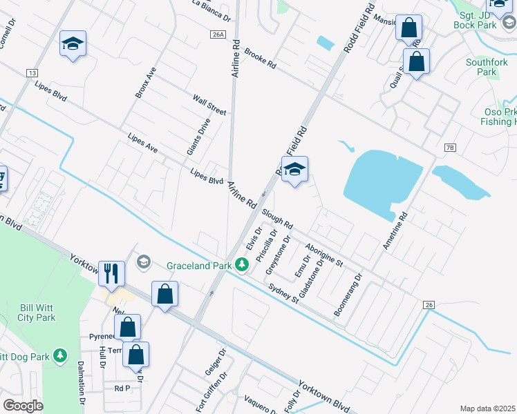 map of restaurants, bars, coffee shops, grocery stores, and more near 3801 Elvis Drive in Corpus Christi