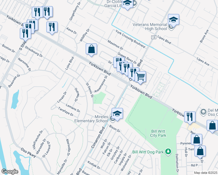 map of restaurants, bars, coffee shops, grocery stores, and more near 6314 Saint Tropez Street in Corpus Christi