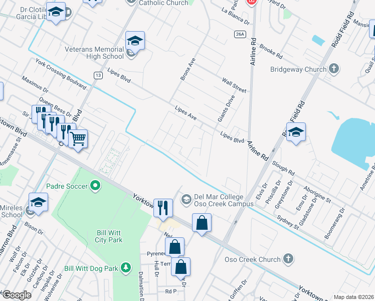 map of restaurants, bars, coffee shops, grocery stores, and more near 6806 Eckner Drive in Corpus Christi