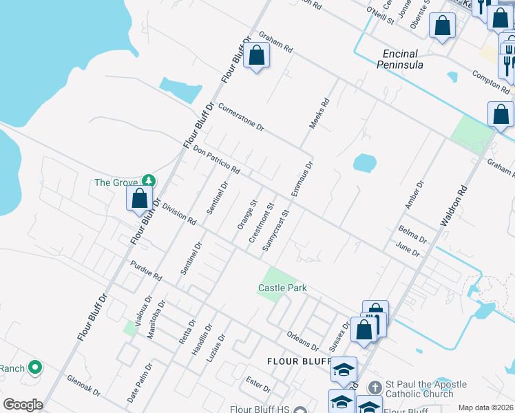 map of restaurants, bars, coffee shops, grocery stores, and more near 1922 Orange Street in Corpus Christi