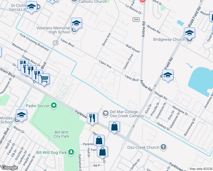 map of restaurants, bars, coffee shops, grocery stores, and more near 6806 Eckner Drive in Corpus Christi