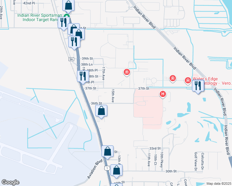 map of restaurants, bars, coffee shops, grocery stores, and more near 1485 37th Street in Vero Beach