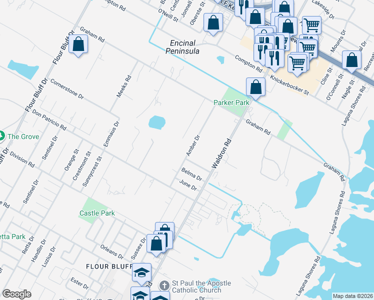 map of restaurants, bars, coffee shops, grocery stores, and more near 1713 Dove Lane in Corpus Christi