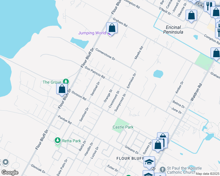 map of restaurants, bars, coffee shops, grocery stores, and more near 1922 Orange Street in Corpus Christi