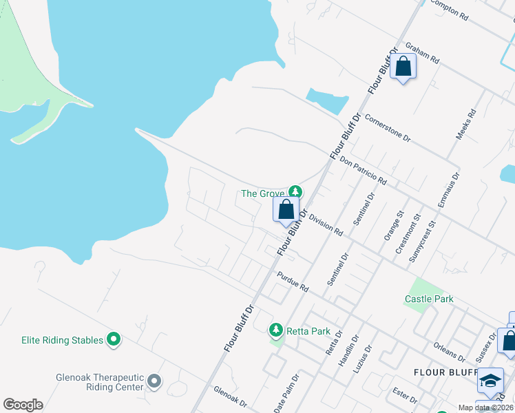 map of restaurants, bars, coffee shops, grocery stores, and more near 1501 Oak Hill Drive in Corpus Christi