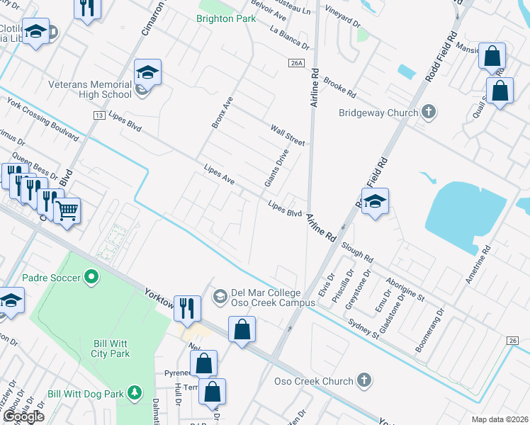 map of restaurants, bars, coffee shops, grocery stores, and more near 3918 Giants Drive in Corpus Christi