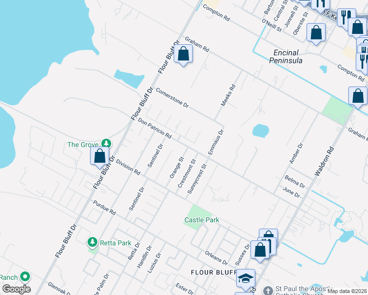 map of restaurants, bars, coffee shops, grocery stores, and more near 1922 Orange Street in Corpus Christi