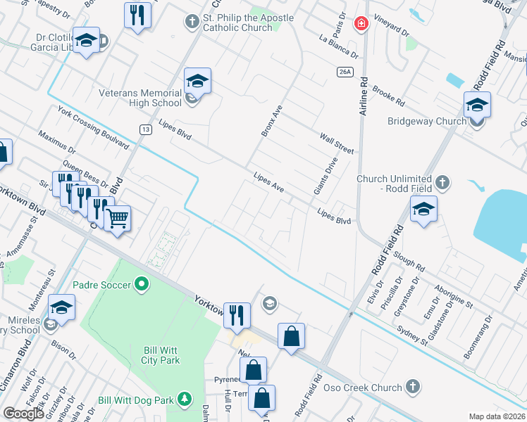 map of restaurants, bars, coffee shops, grocery stores, and more near 6806 Eckner Drive in Corpus Christi