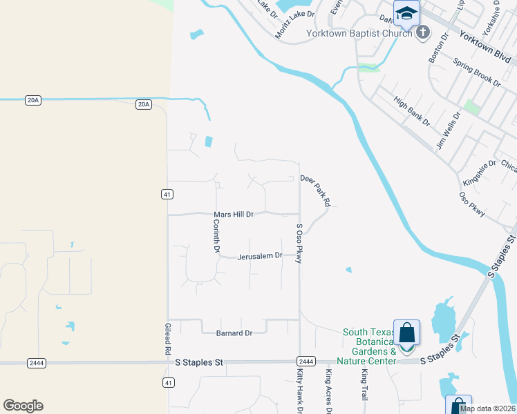 map of restaurants, bars, coffee shops, grocery stores, and more near 4625 Mars Hill Drive in Corpus Christi