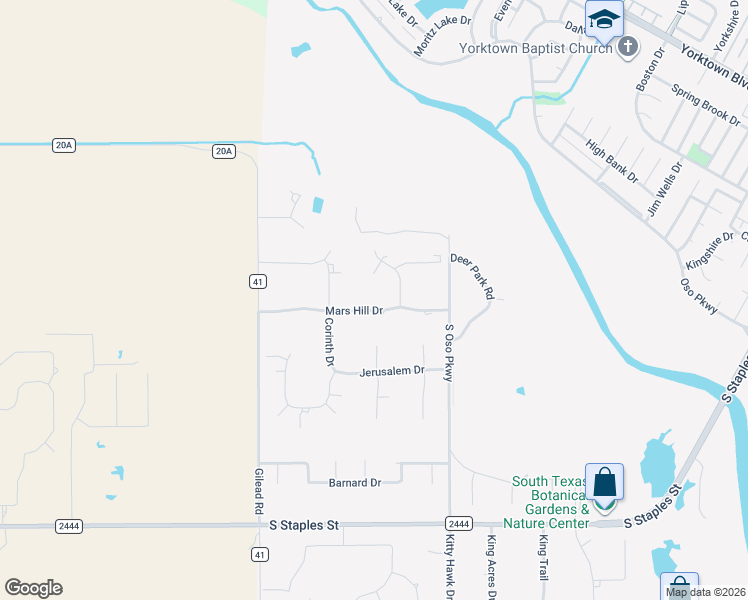 map of restaurants, bars, coffee shops, grocery stores, and more near 4605 Mars Hill Drive in Corpus Christi