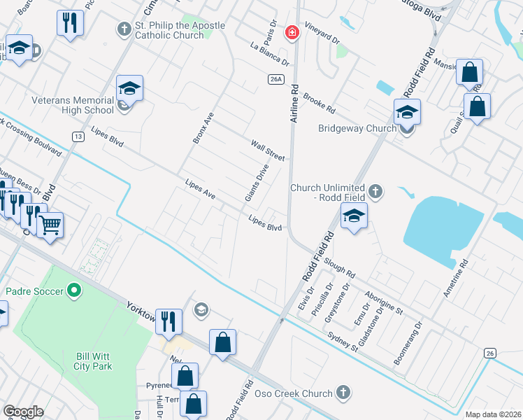 map of restaurants, bars, coffee shops, grocery stores, and more near 3722 Berkeley Drive in Corpus Christi