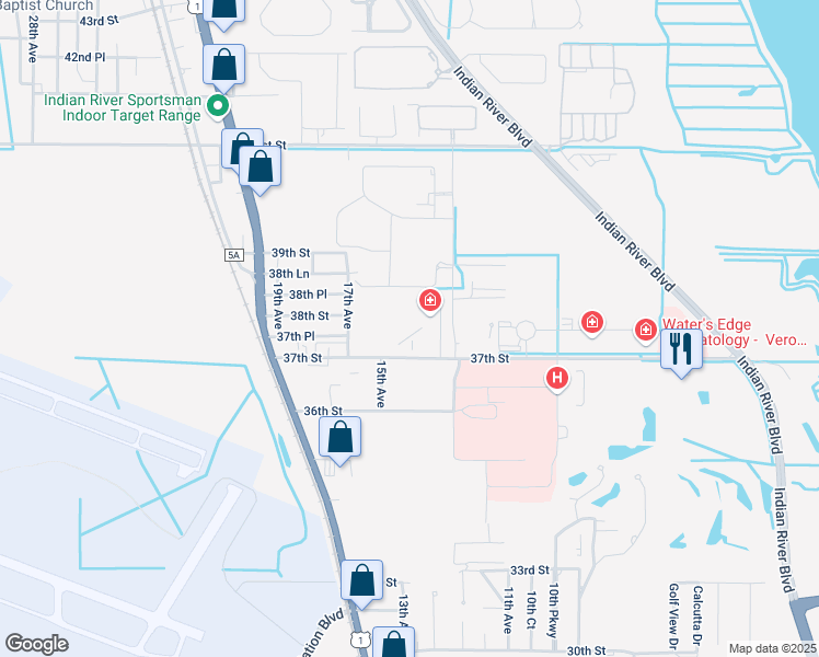 map of restaurants, bars, coffee shops, grocery stores, and more near 1310 37th Street in Vero Beach