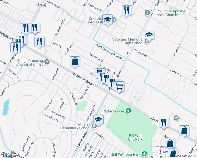 map of restaurants, bars, coffee shops, grocery stores, and more near 6233 Sir Jack Street in Corpus Christi