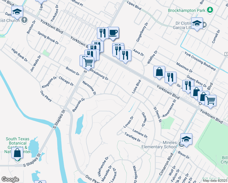 map of restaurants, bars, coffee shops, grocery stores, and more near 7614 Beau Terre in Corpus Christi
