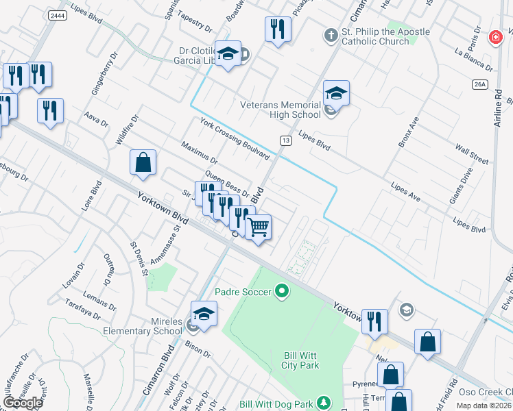 map of restaurants, bars, coffee shops, grocery stores, and more near 4013 Cimarron Lake Drive in Corpus Christi