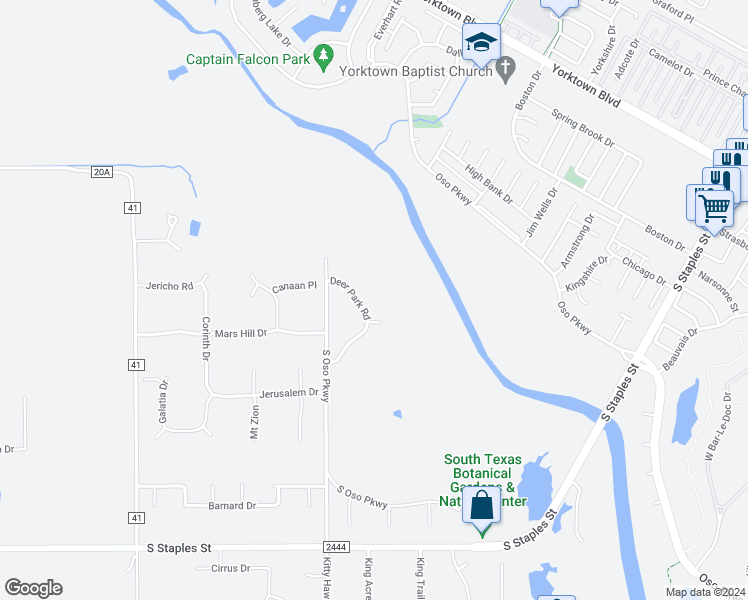 map of restaurants, bars, coffee shops, grocery stores, and more near 4950 Deer Park Road in Corpus Christi