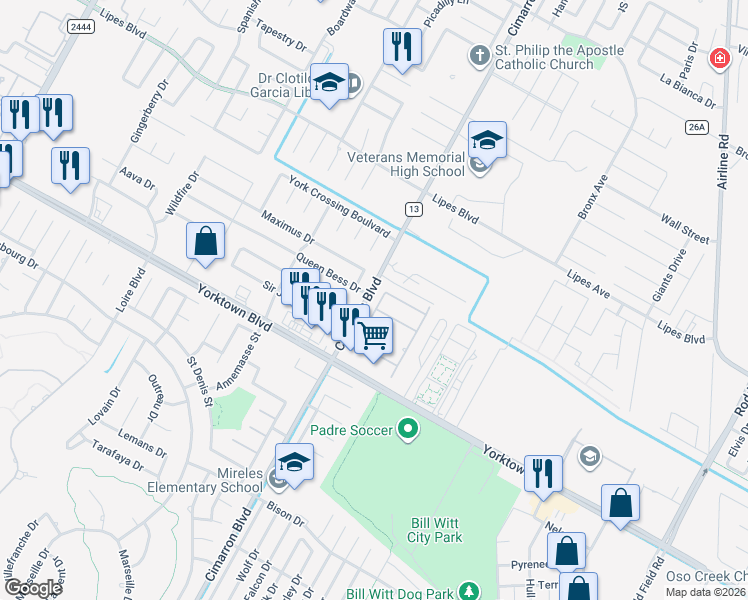 map of restaurants, bars, coffee shops, grocery stores, and more near 4013 Cimarron Lake Drive in Corpus Christi