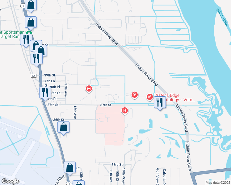map of restaurants, bars, coffee shops, grocery stores, and more near 3745 11th Circle in Vero Beach